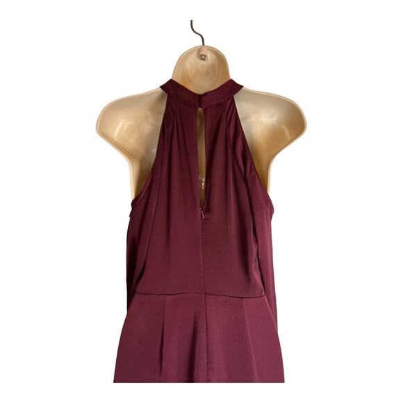 Lush NWOT Burgundy Satin Jumpsuit Cold Shoulder S Small Shorts Overskirt - Picture 8 of 9
